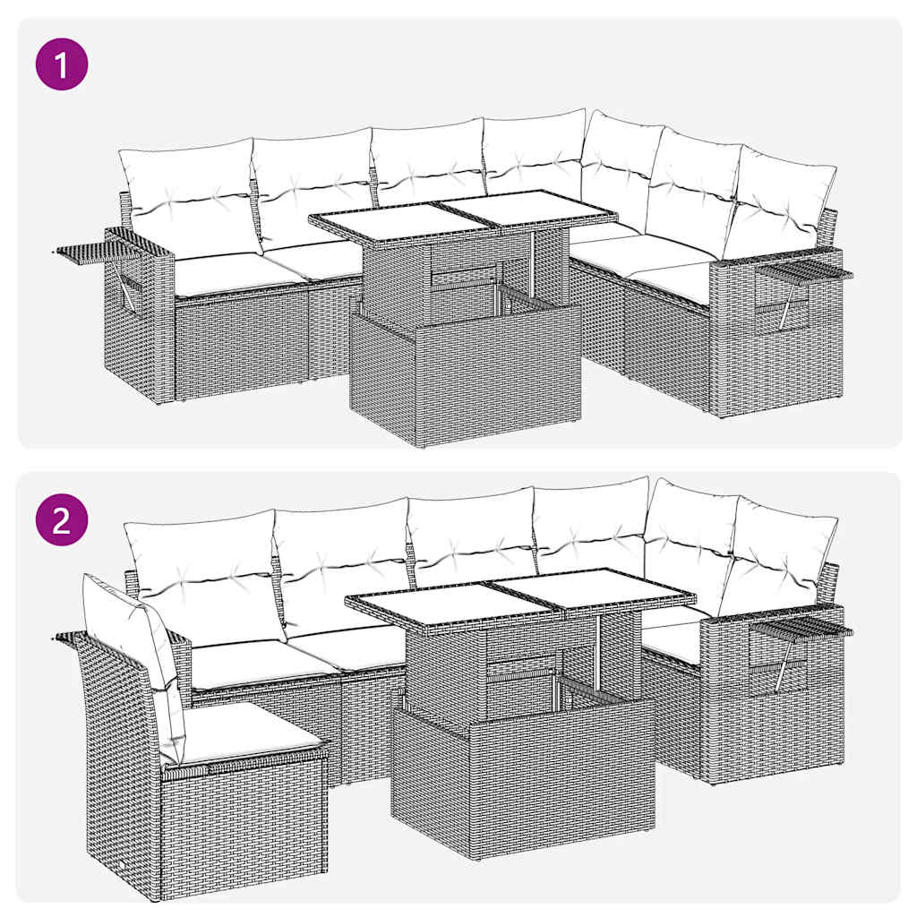 7-tlg. Garten-Sofagarnitur mit Kissen Beige Poly Rattan