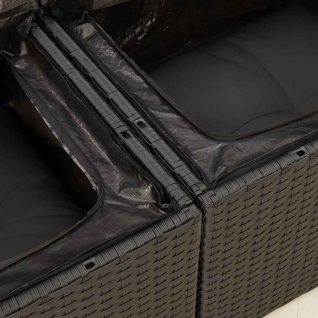 9-tlg. Garten-Sofagarnitur mit Kissen Schwarz Poly Rattan