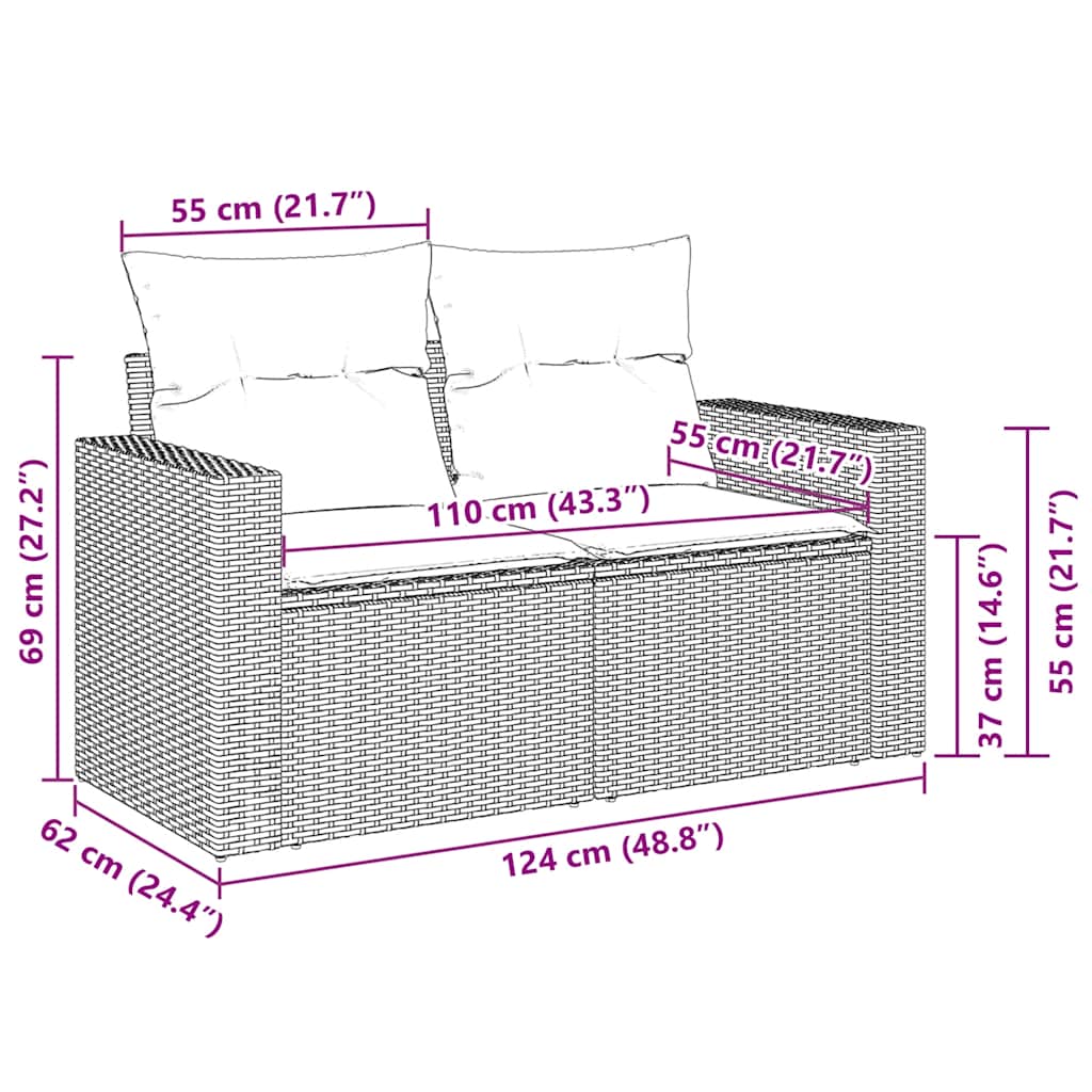 7-tlg. Garten-Sofagarnitur mit Kissen Braun Poly Rattan