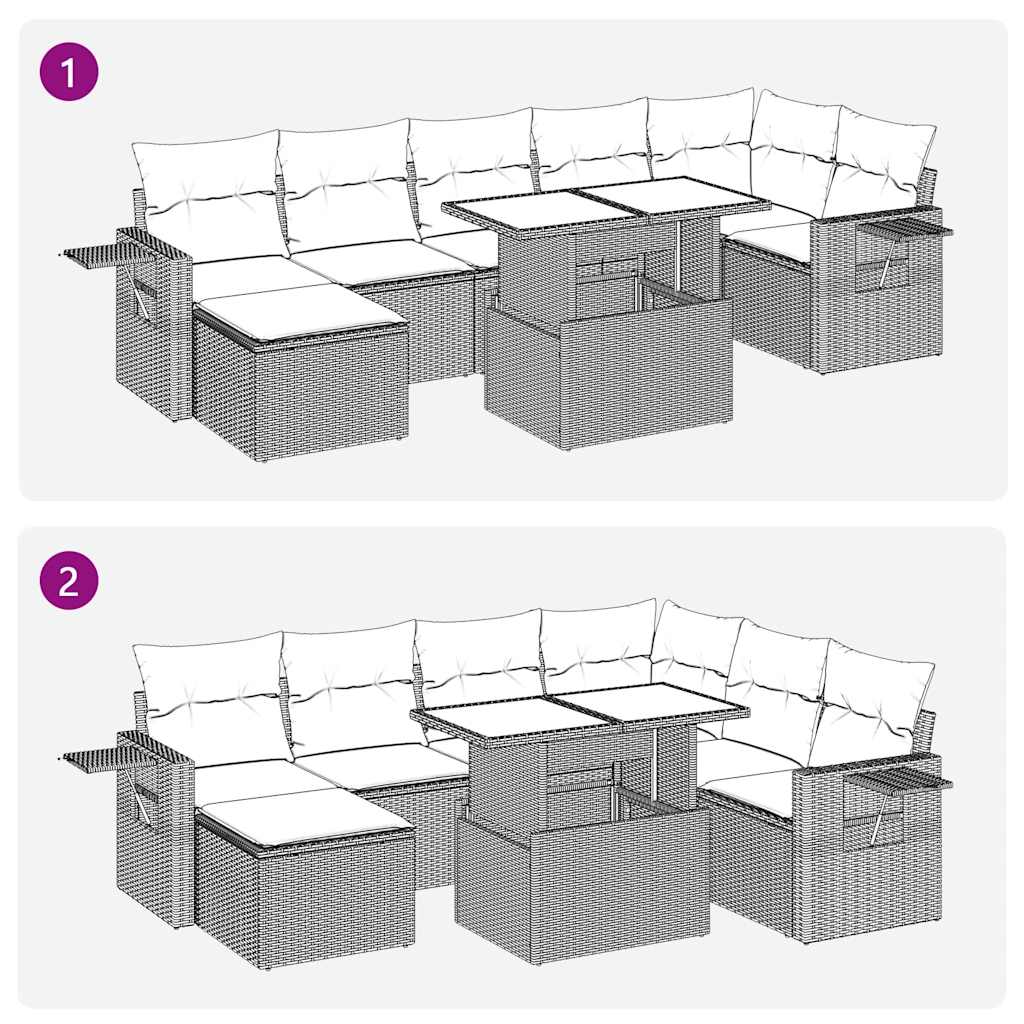 8-tlg. Garten-Sofagarnitur mit Kissen Schwarz Poly Rattan