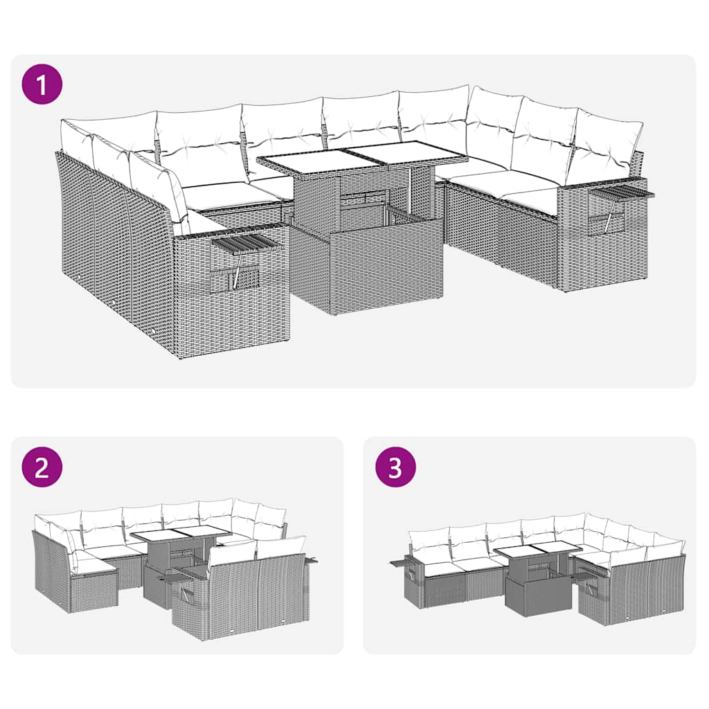 10-tlg. Garten-Sofagarnitur mit Kissen Braun Poly Rattan Akazie