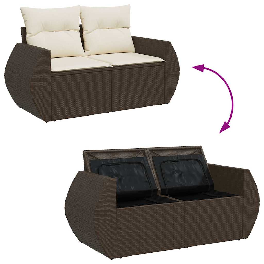 5-tlg. Garten-Sofagarnitur mit Kissen Braun Poly Rattan