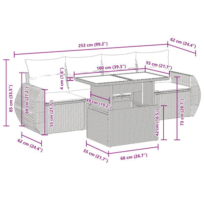 5-tlg. Garten-Sofagarnitur mit Kissen Braun Poly Rattan Akazie