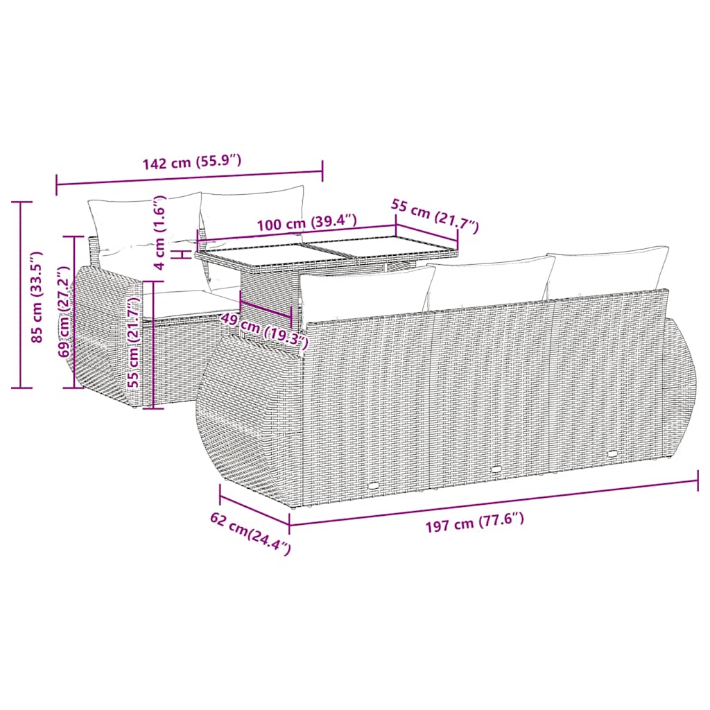 6-tlg. Garten-Sofagarnitur mit Kissen Schwarz Poly Rattan
