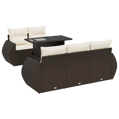 6-tlg. Garten-Sofagarnitur mit Kissen Braun Poly Rattan