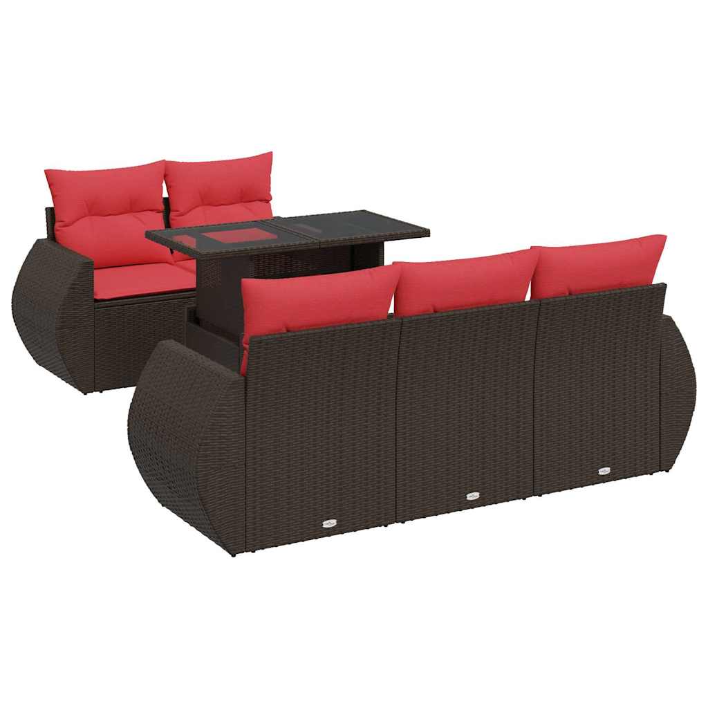 6-tlg. Garten-Sofagarnitur mit Kissen Braun Poly Rattan Akazie