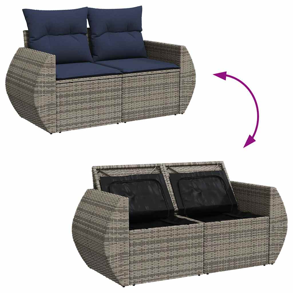 7-tlg. Garten-Sofagarnitur mit Kissen Grau Poly Rattan Akazie