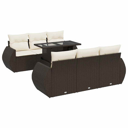 7-tlg. Garten-Sofagarnitur mit Kissen Braun Poly Rattan