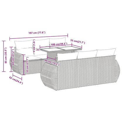 7-tlg. Garten-Sofagarnitur mit Kissen Braun Poly Rattan