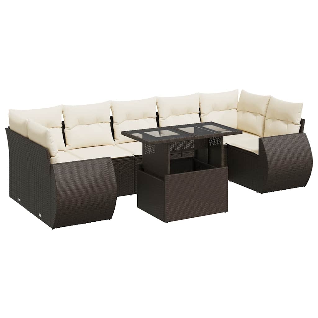 8-tlg. Garten-Sofagarnitur mit Kissen Braun Poly Rattan