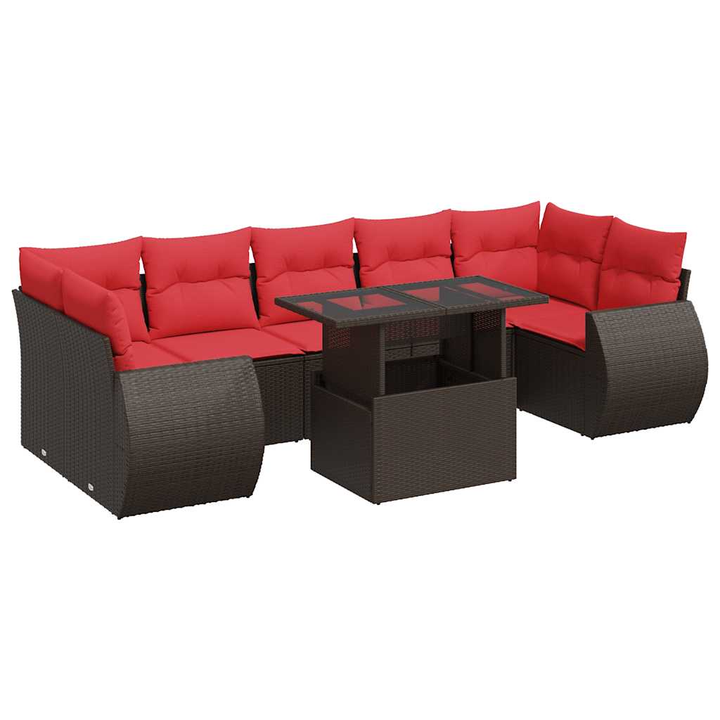 8-tlg. Garten-Sofagarnitur mit Kissen Braun Poly Rattan Akazie