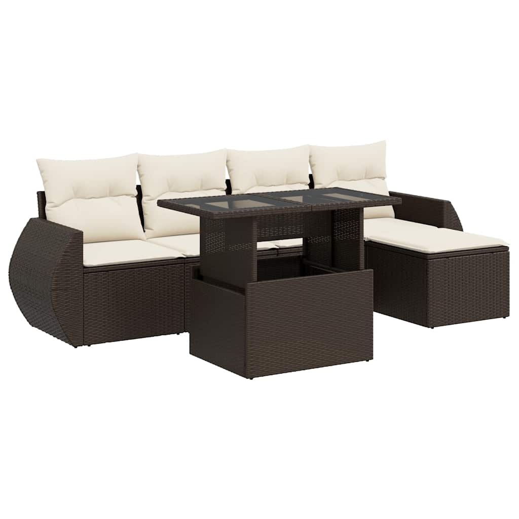 6-tlg. Garten-Sofagarnitur mit Kissen Braun Poly Rattan