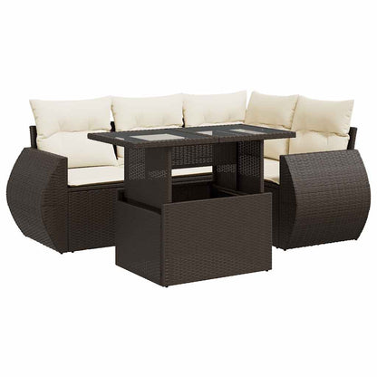5-tlg. Garten-Sofagarnitur mit Kissen Braun Poly Rattan