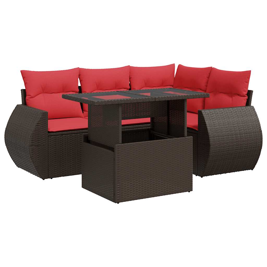 5-tlg. Garten-Sofagarnitur mit Kissen Braun Poly Rattan Akazie