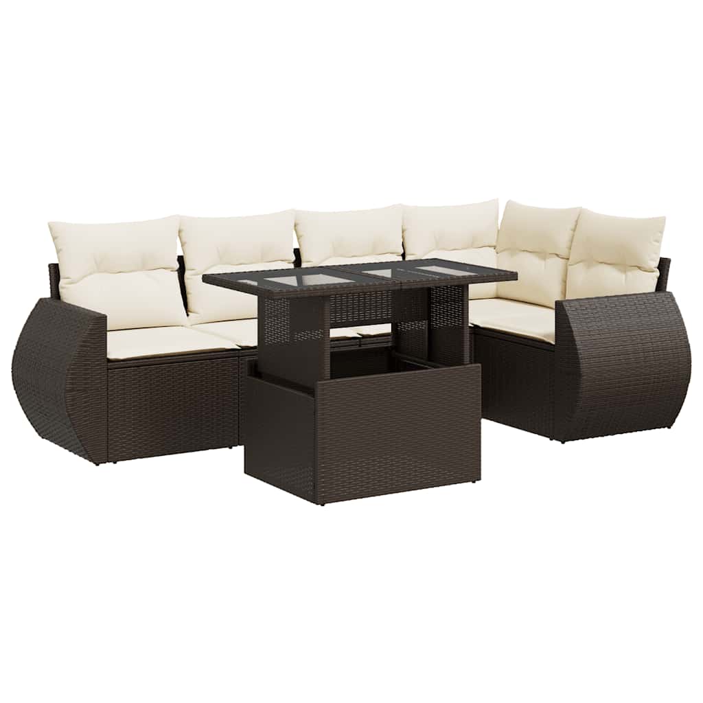 6-tlg. Garten-Sofagarnitur mit Kissen Braun Poly Rattan