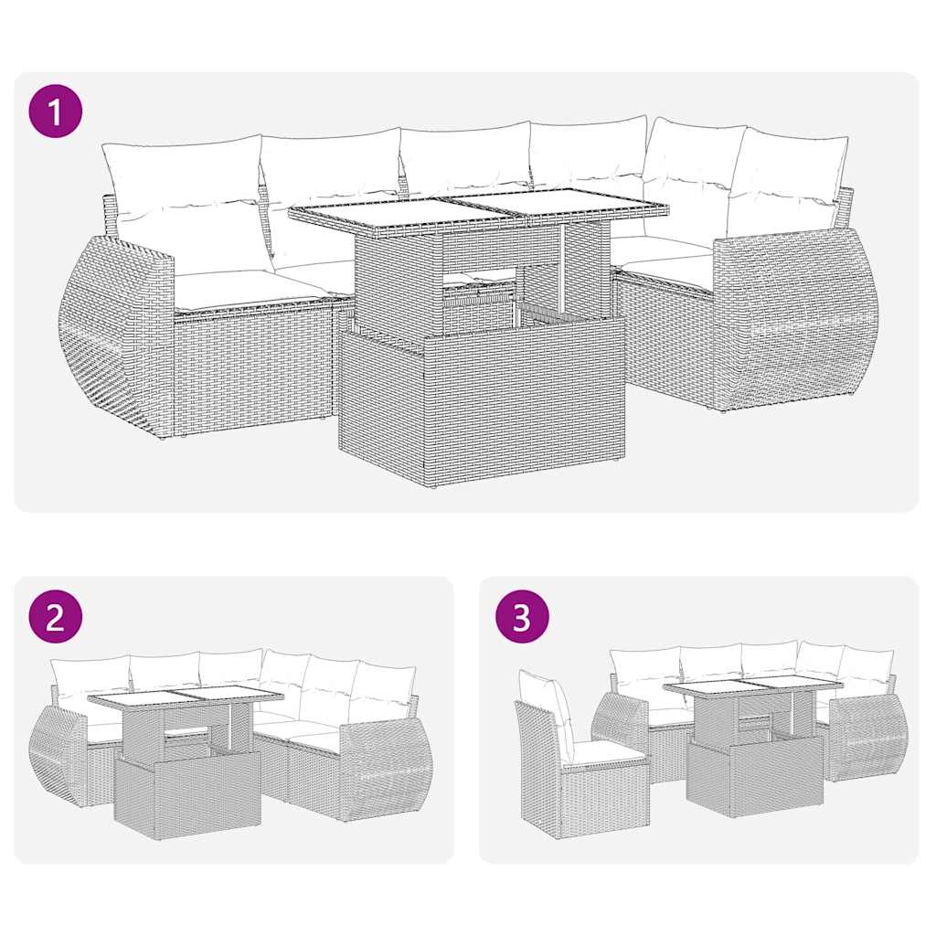 6-tlg. Garten-Sofagarnitur mit Kissen Braun Poly Rattan