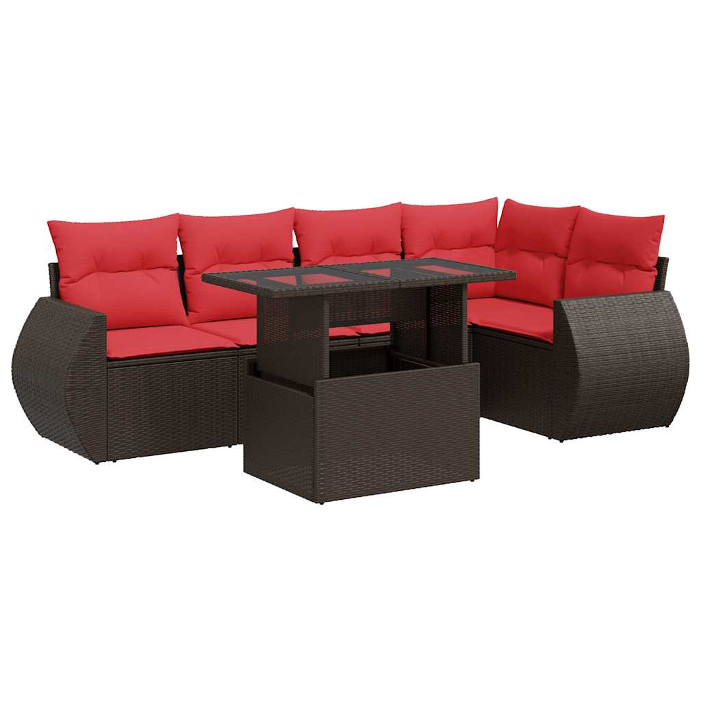 6-tlg. Garten-Sofagarnitur mit Kissen Braun Poly Rattan Akazie