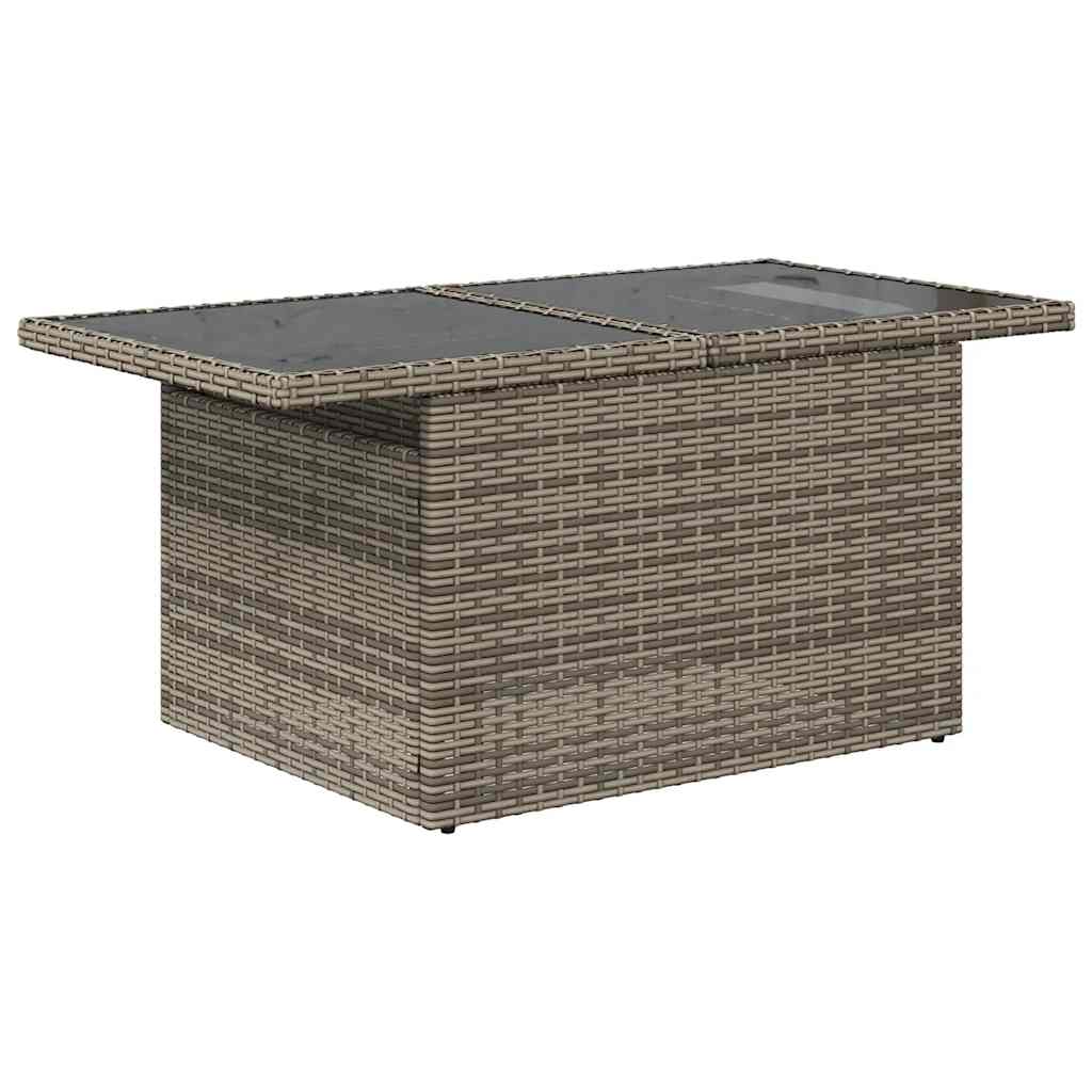 7-tlg. Garten-Sofagarnitur mit Kissen Grau Poly Rattan Akazie