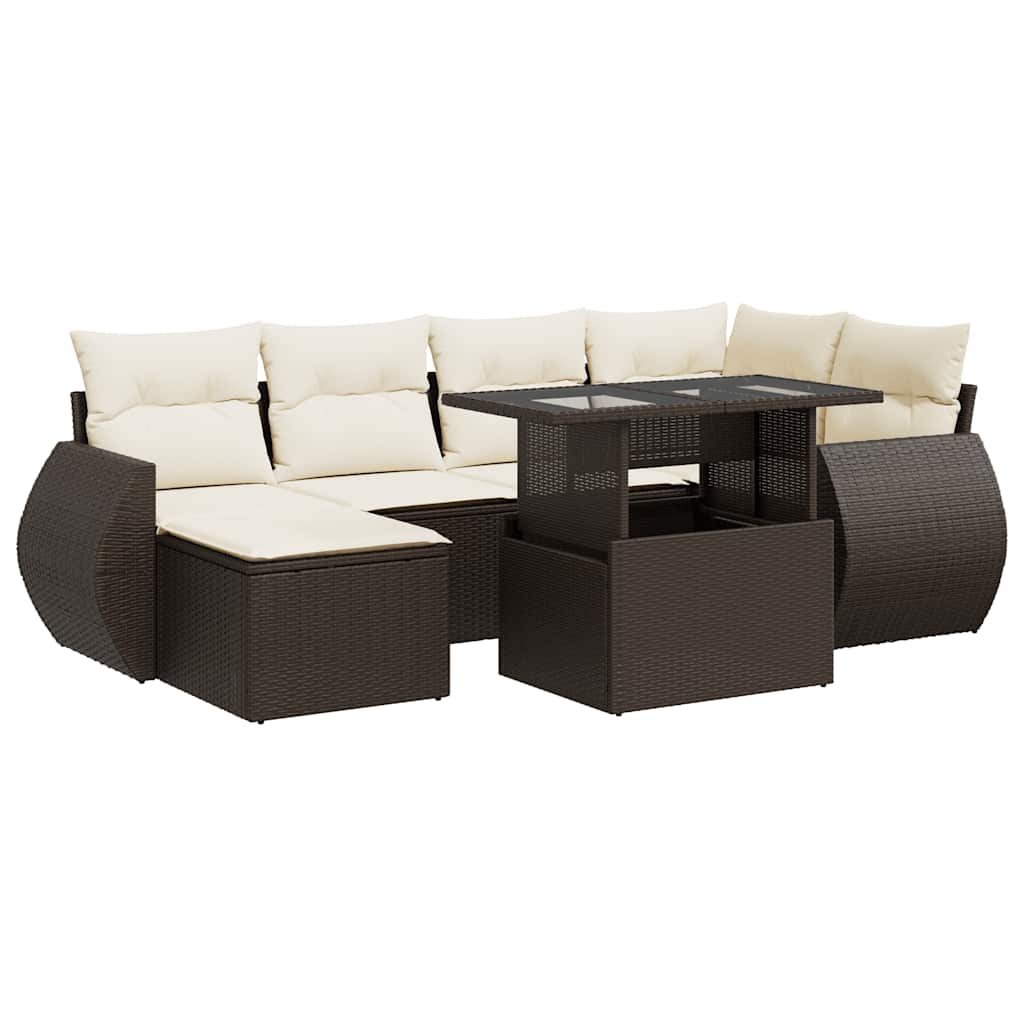 7-tlg. Garten-Sofagarnitur mit Kissen Braun Poly Rattan