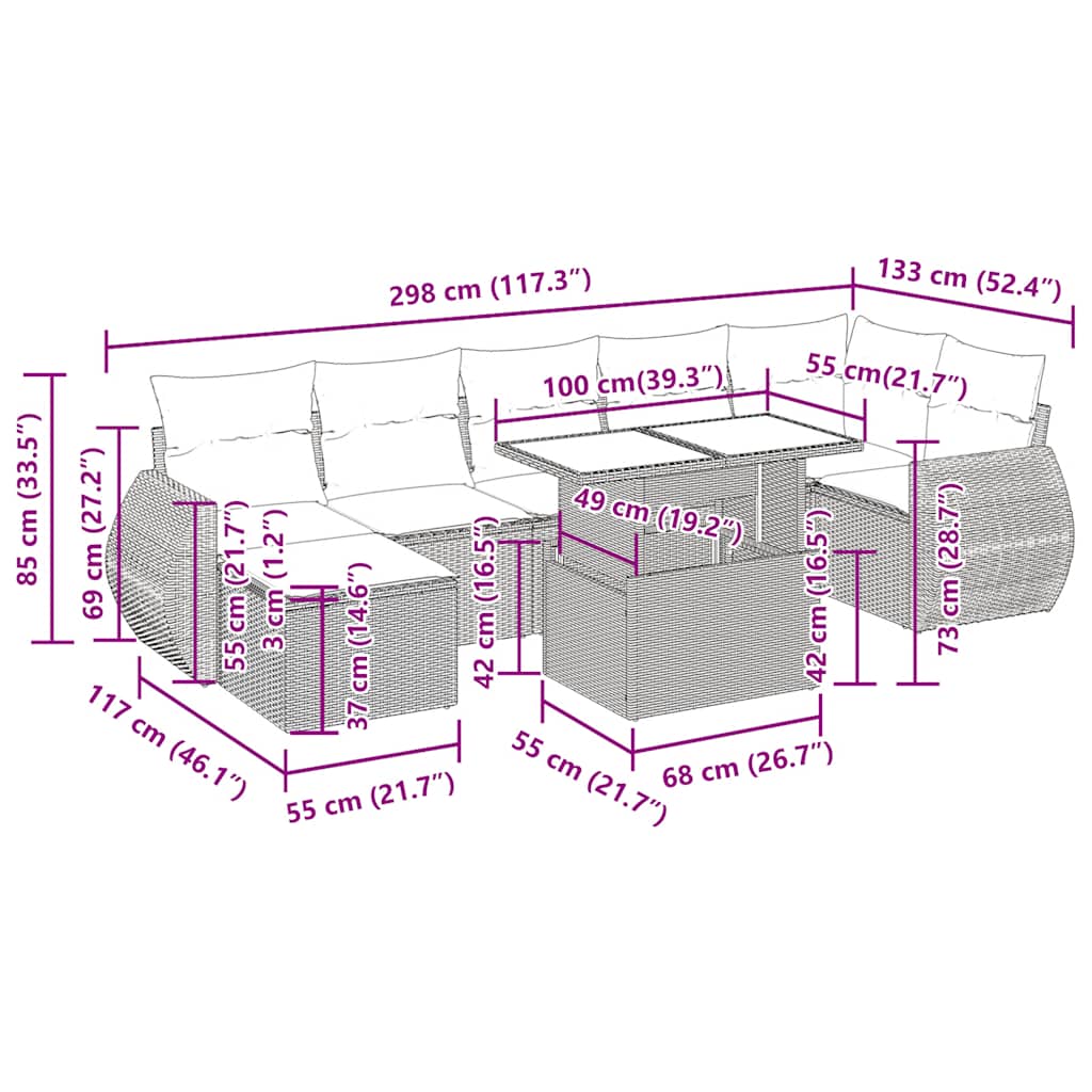 8-tlg. Garten-Sofagarnitur mit Kissen Schwarz Poly Rattan