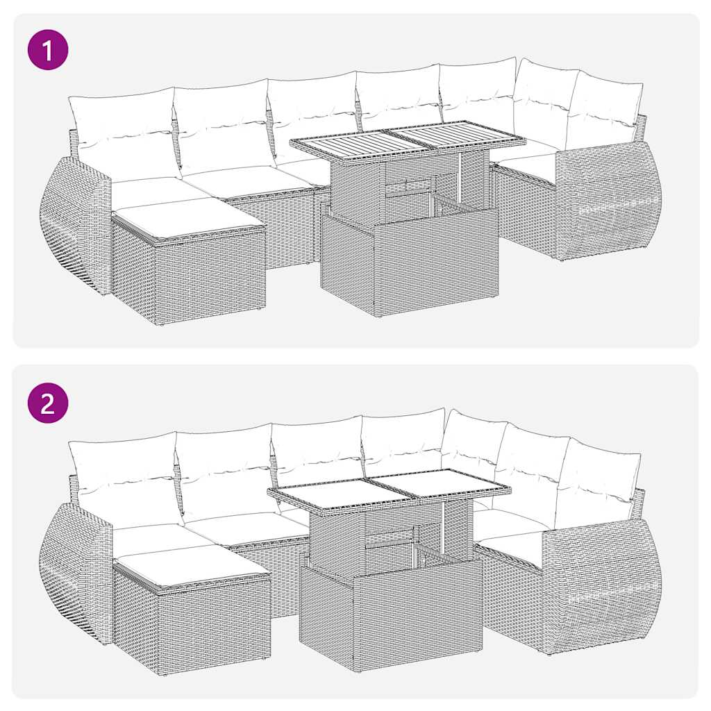 8-tlg. Garten-Sofagarnitur mit Kissen Grau Poly Rattan Akazie
