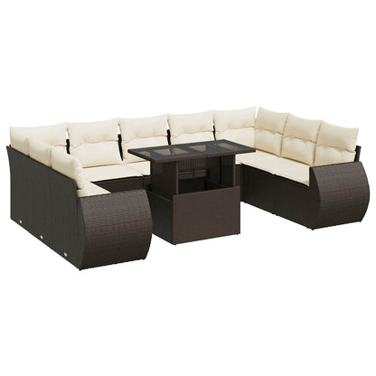 10-tlg. Garten-Sofagarnitur mit Kissen Braun Poly Rattan