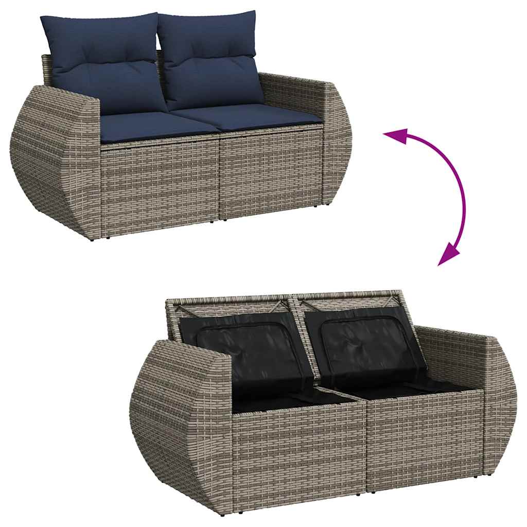 11-tlg. Garten-Sofagarnitur mit Kissen Grau Poly Rattan Akazie
