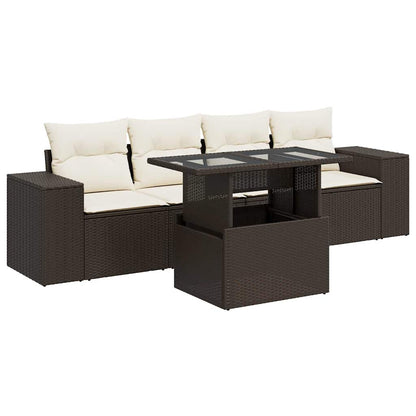 5-tlg. Garten-Sofagarnitur mit Kissen Braun Poly Rattan