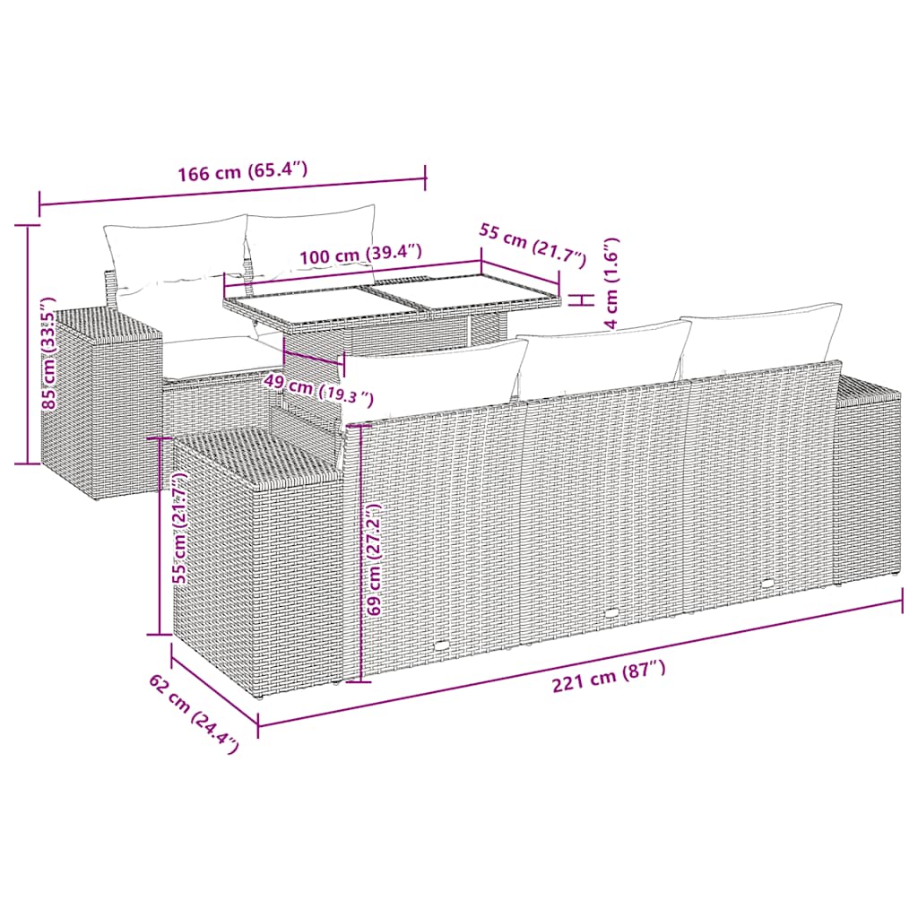 6-tlg. Garten-Sofagarnitur mit Kissen Schwarz Poly Rattan