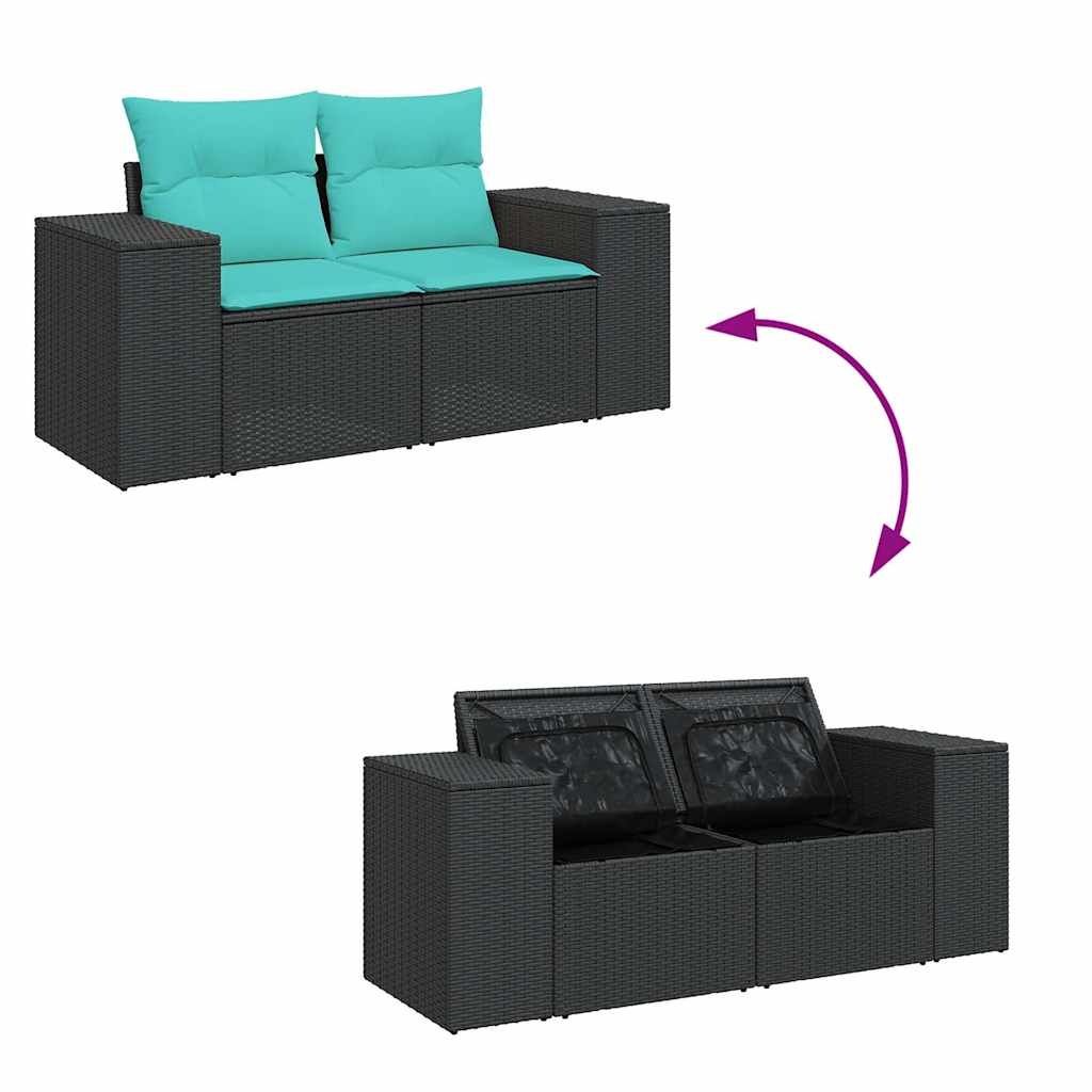 6-tlg. Garten-Sofagarnitur mit Kissen Schwarz Poly Rattan