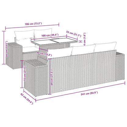 6-tlg. Garten-Sofagarnitur mit Kissen Beige Poly Rattan