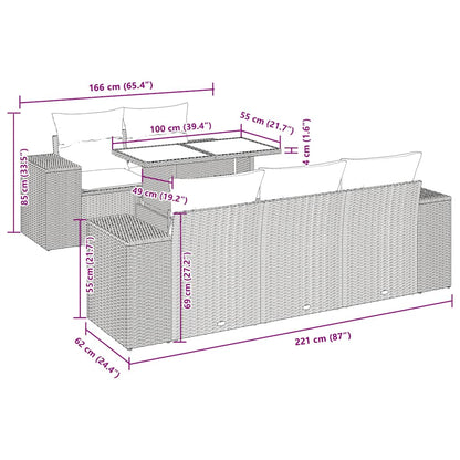 6-tlg. Garten-Sofagarnitur mit Kissen Grau Poly Rattan