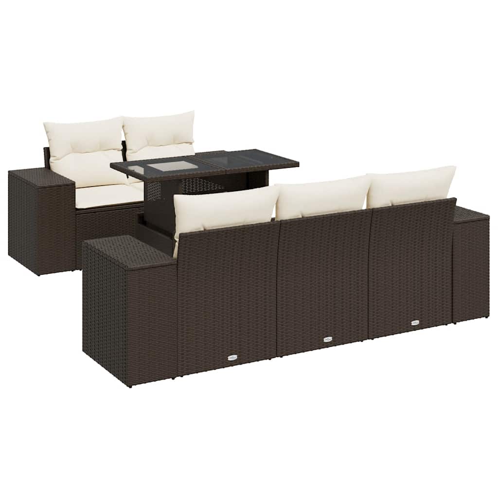 6-tlg. Garten-Sofagarnitur mit Kissen Braun Poly Rattan