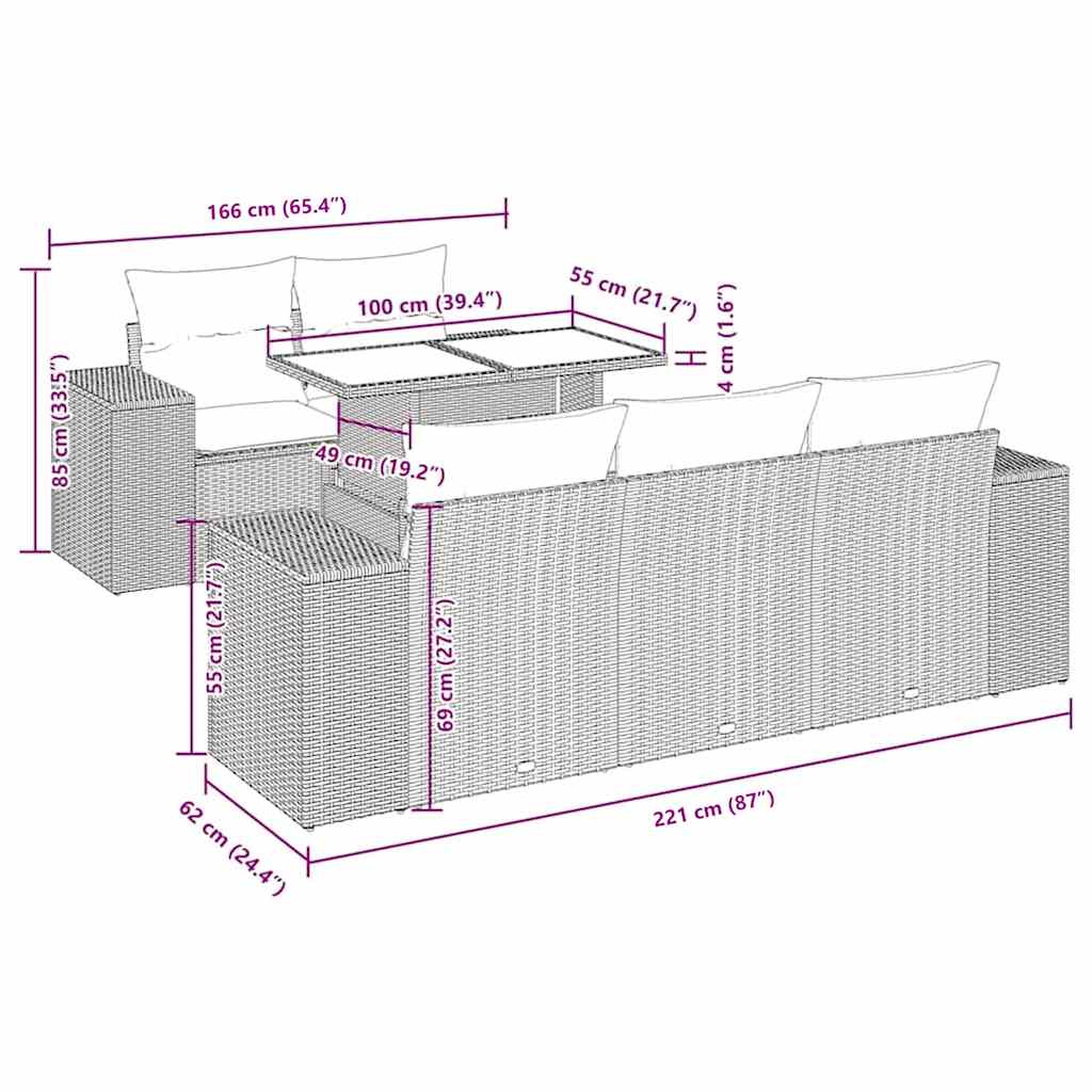 6-tlg. Garten-Sofagarnitur mit Kissen Braun Poly Rattan
