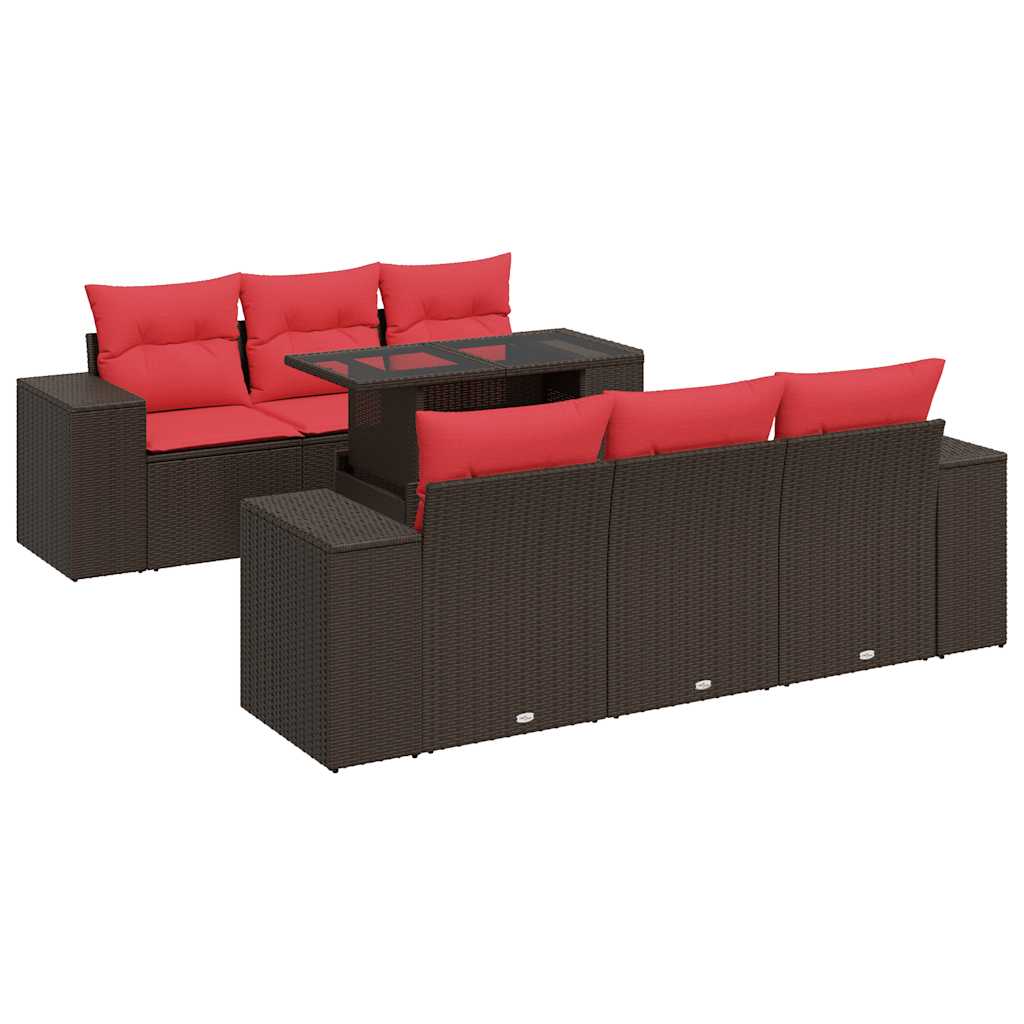 7-tlg. Garten-Sofagarnitur mit Kissen Braun Poly Rattan Akazie