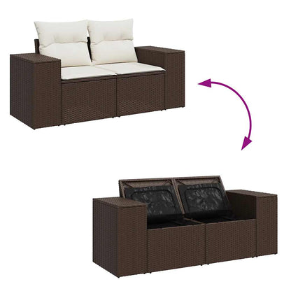 8-tlg. Garten-Sofagarnitur mit Kissen Braun Poly Rattan