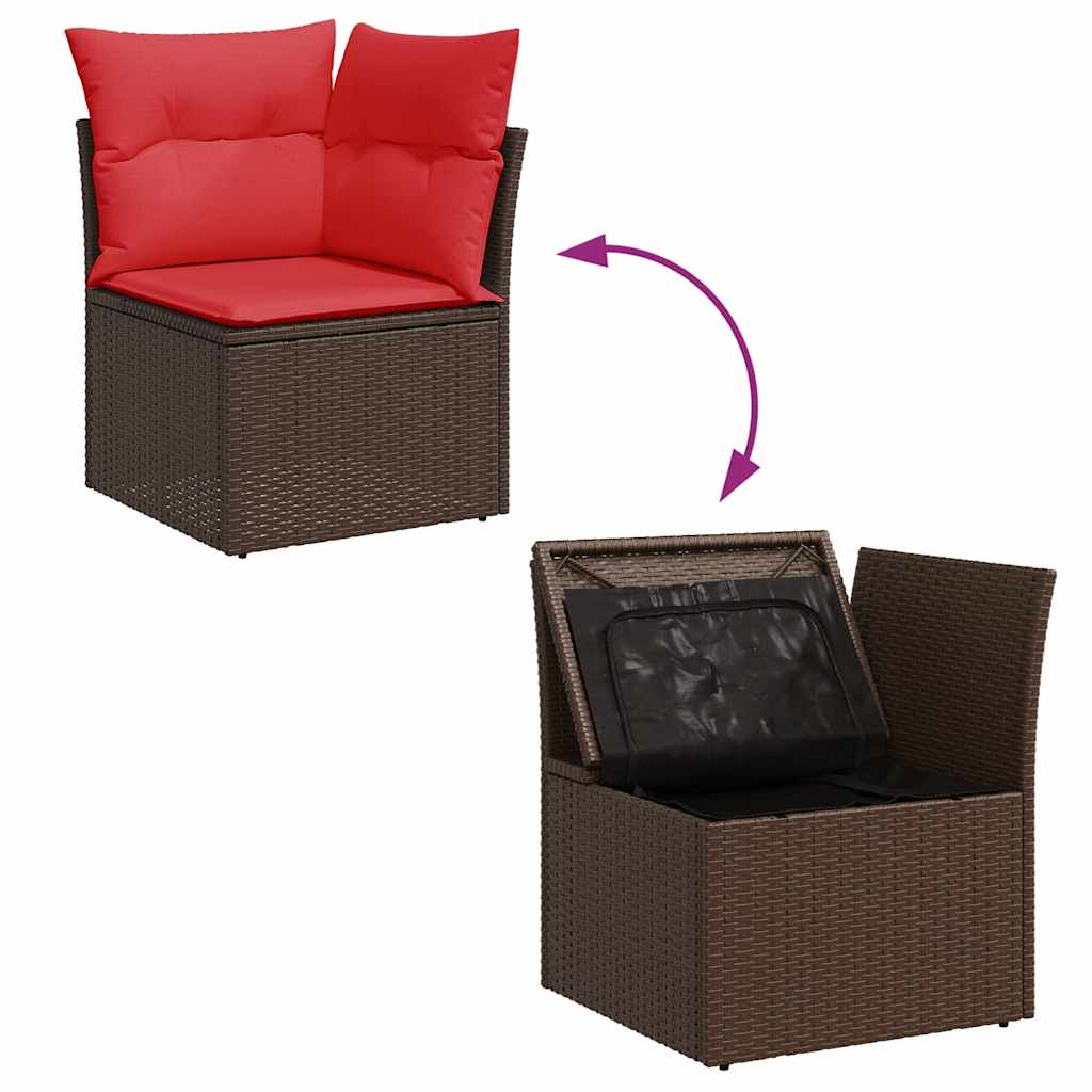 9-tlg. Garten-Sofagarnitur mit Kissen Braun Poly Rattan Akazie