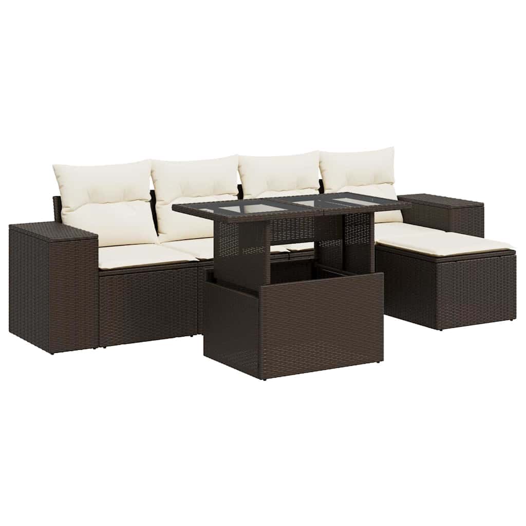6-tlg. Garten-Sofagarnitur mit Kissen Braun Poly Rattan