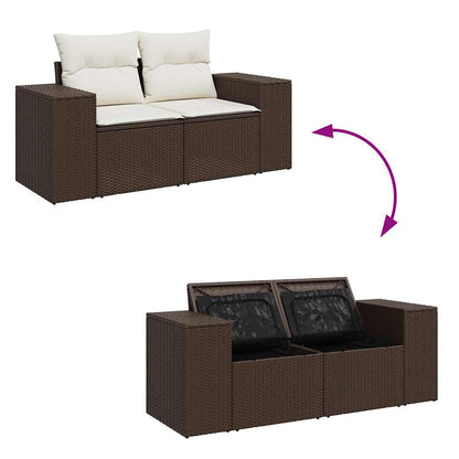5-tlg. Garten-Sofagarnitur mit Kissen Braun Poly Rattan