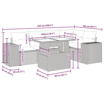 6-tlg. Garten-Sofagarnitur mit Kissen Grau Poly Rattan