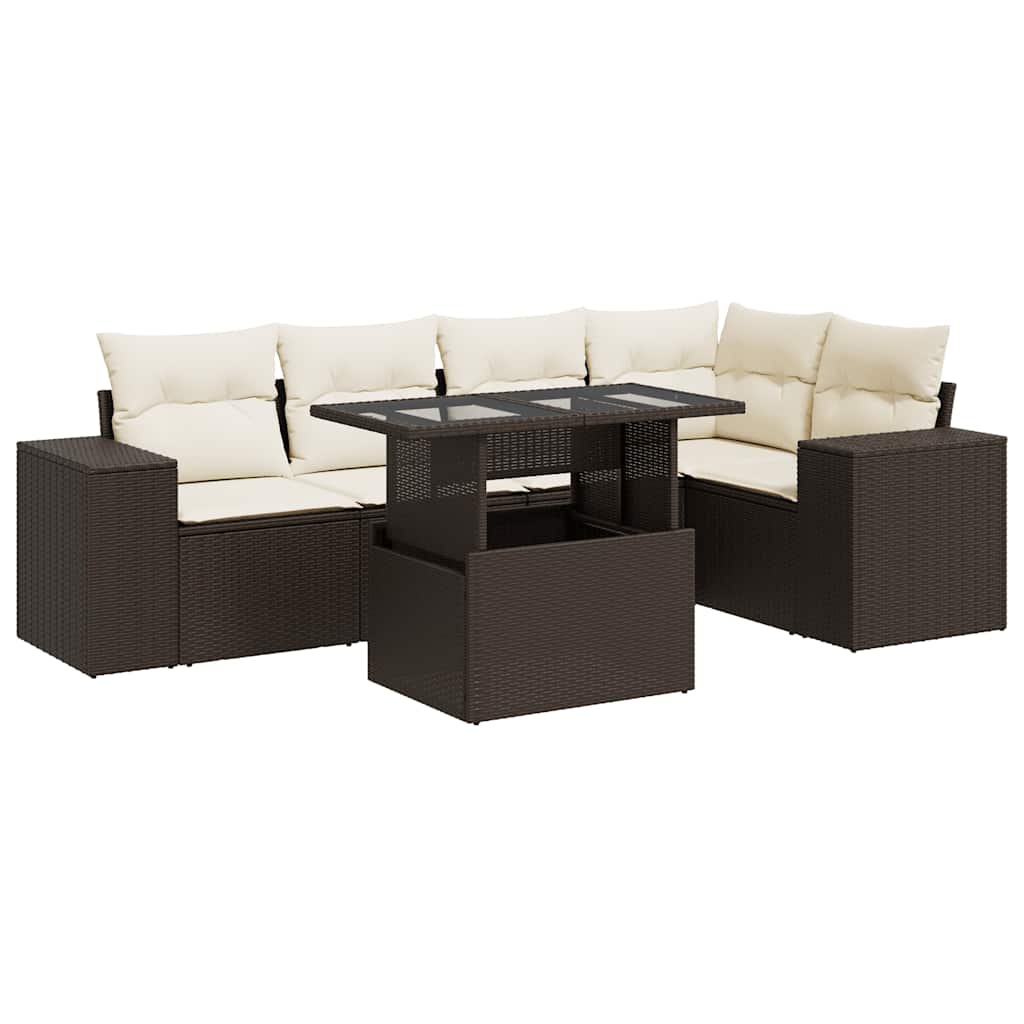6-tlg. Garten-Sofagarnitur mit Kissen Braun Poly Rattan