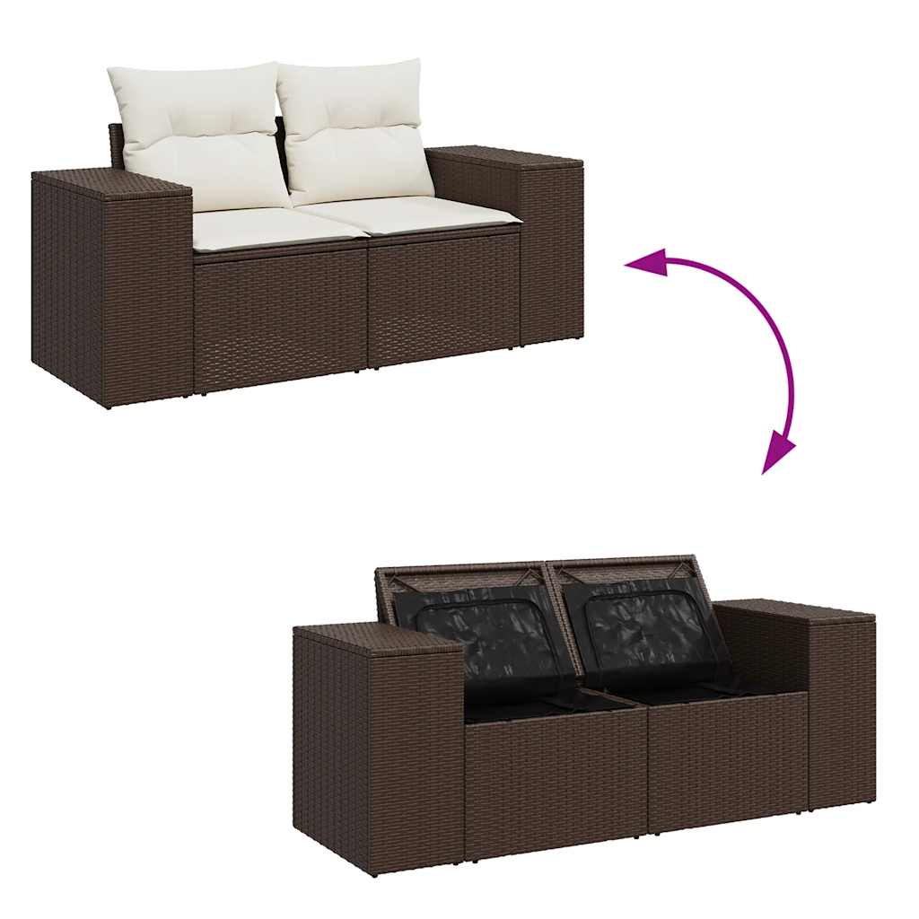 6-tlg. Garten-Sofagarnitur mit Kissen Braun Poly Rattan
