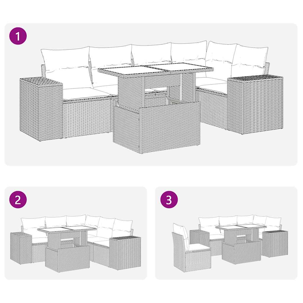 6-tlg. Garten-Sofagarnitur mit Kissen Braun Poly Rattan Akazie