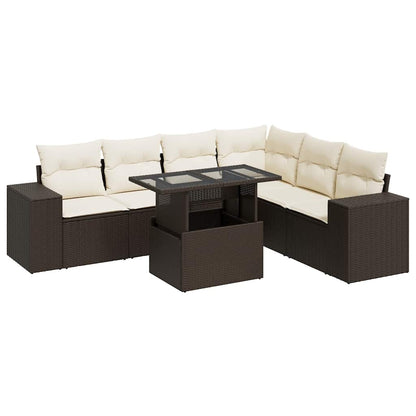 7-tlg. Garten-Sofagarnitur mit Kissen Braun Poly Rattan
