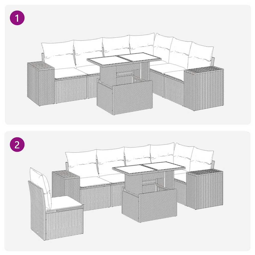 7-tlg. Garten-Sofagarnitur mit Kissen Braun Poly Rattan