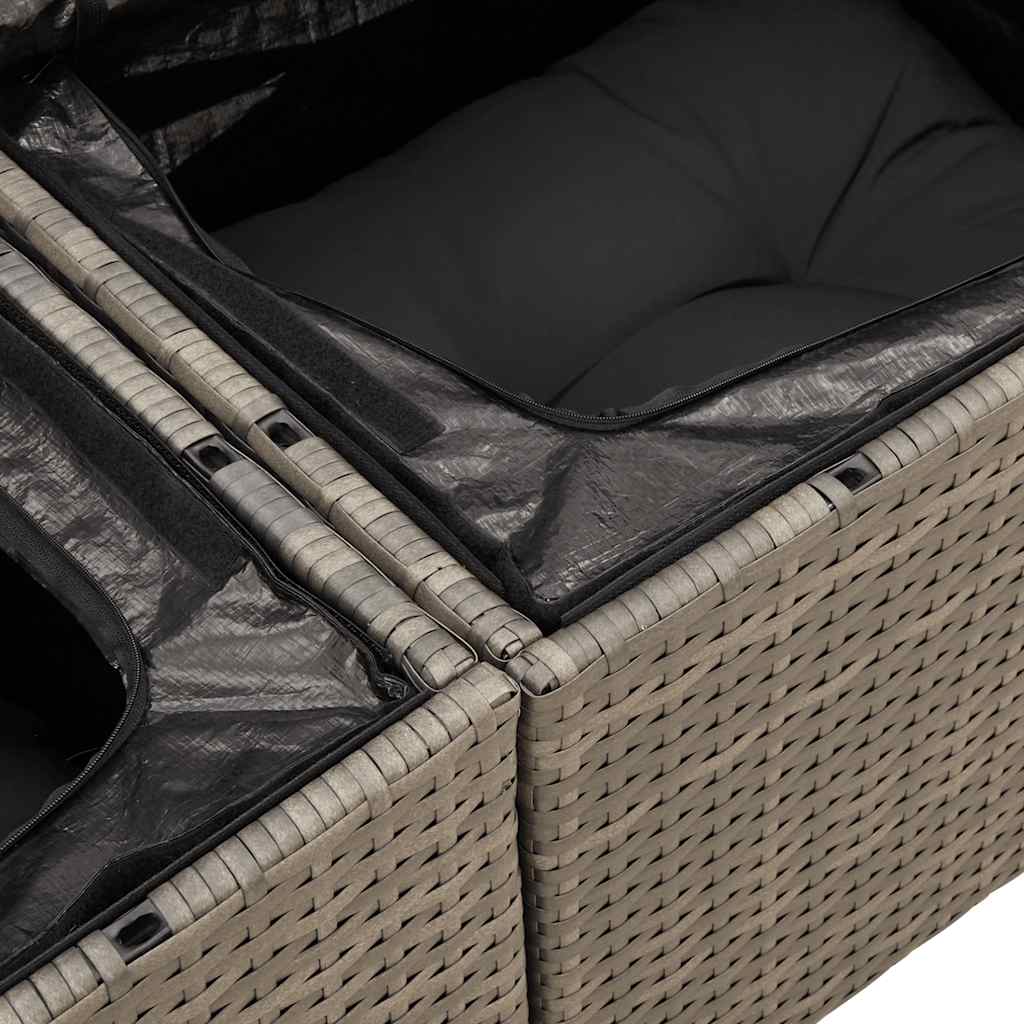 9-tlg. Garten-Sofagarnitur mit Kissen Grau Poly Rattan
