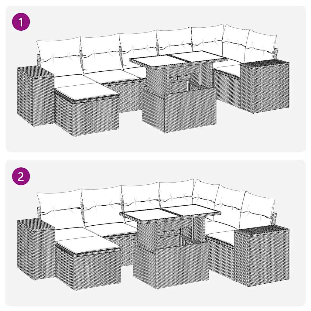 8-tlg. Garten-Sofagarnitur mit Kissen Schwarz Poly Rattan