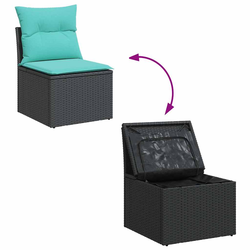 8-tlg. Garten-Sofagarnitur mit Kissen Schwarz Poly Rattan