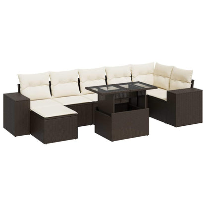 8-tlg. Garten-Sofagarnitur mit Kissen Braun Poly Rattan