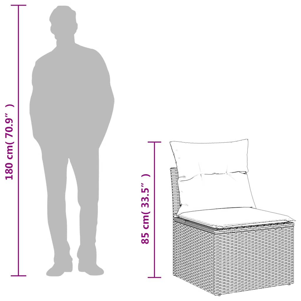 10-tlg. Garten-Sofagarnitur mit Kissen Grau Poly Rattan Akazie